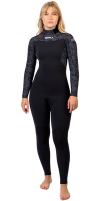 2026 Gul Womens Yulex Flexor 3/2mm Back Zip Wetsuit FX1222-BKSP - Black / Splaterpalm